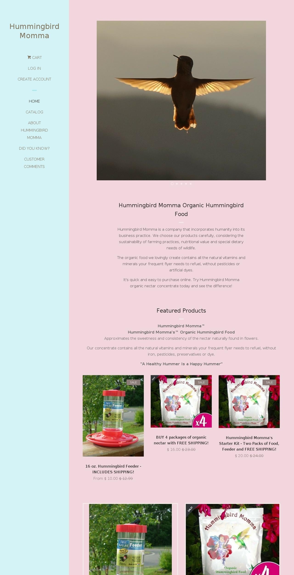 hummingbirdmomma.com shopify website screenshot