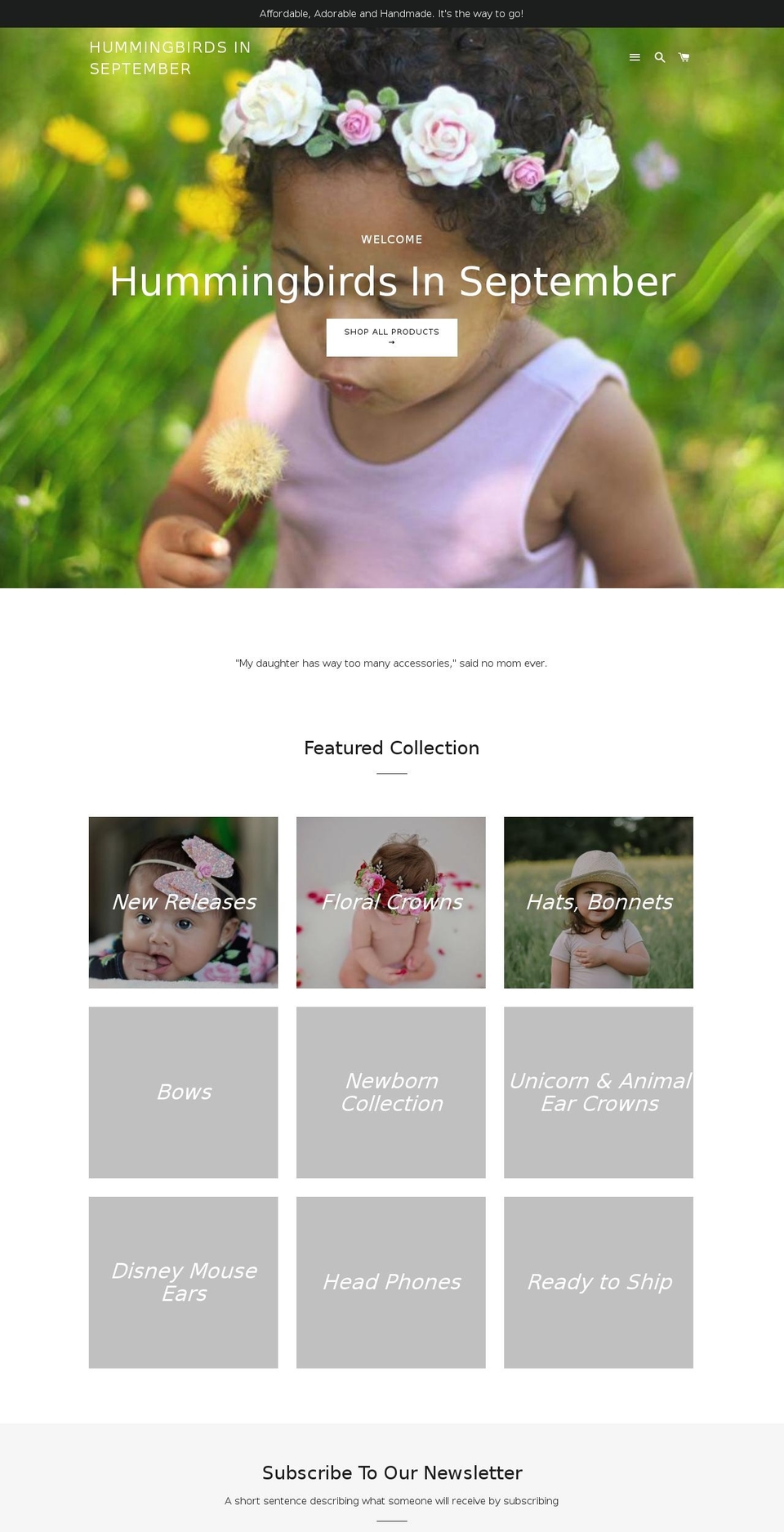 hummingbirdsinseptember.com — Shopify storefront screenshot