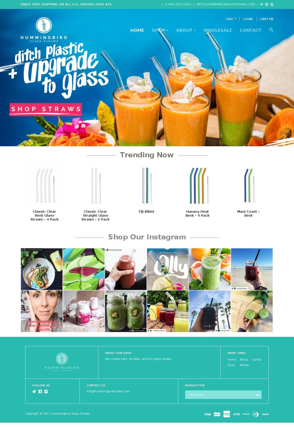 hummingbirdstraws.com shopify website screenshot