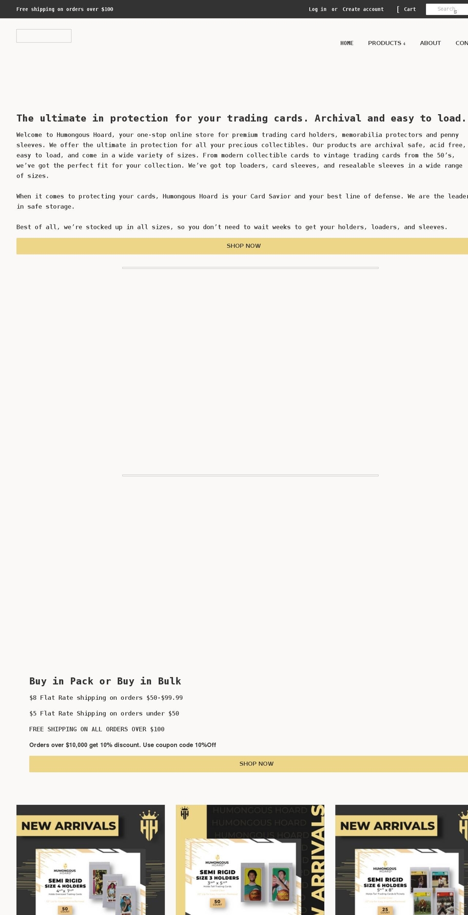 humongoushoard.com shopify website screenshot