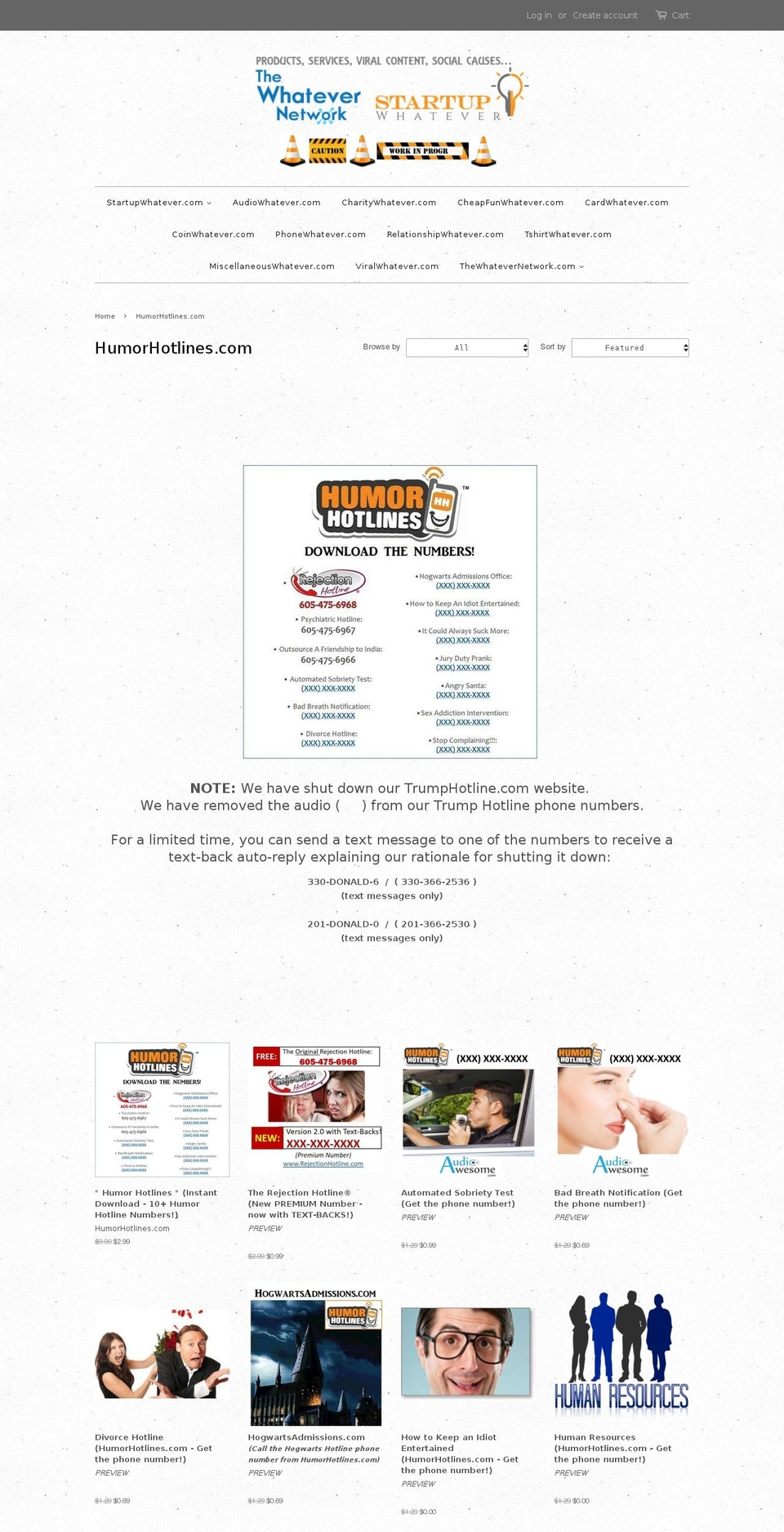 humorhotlines.com shopify website screenshot