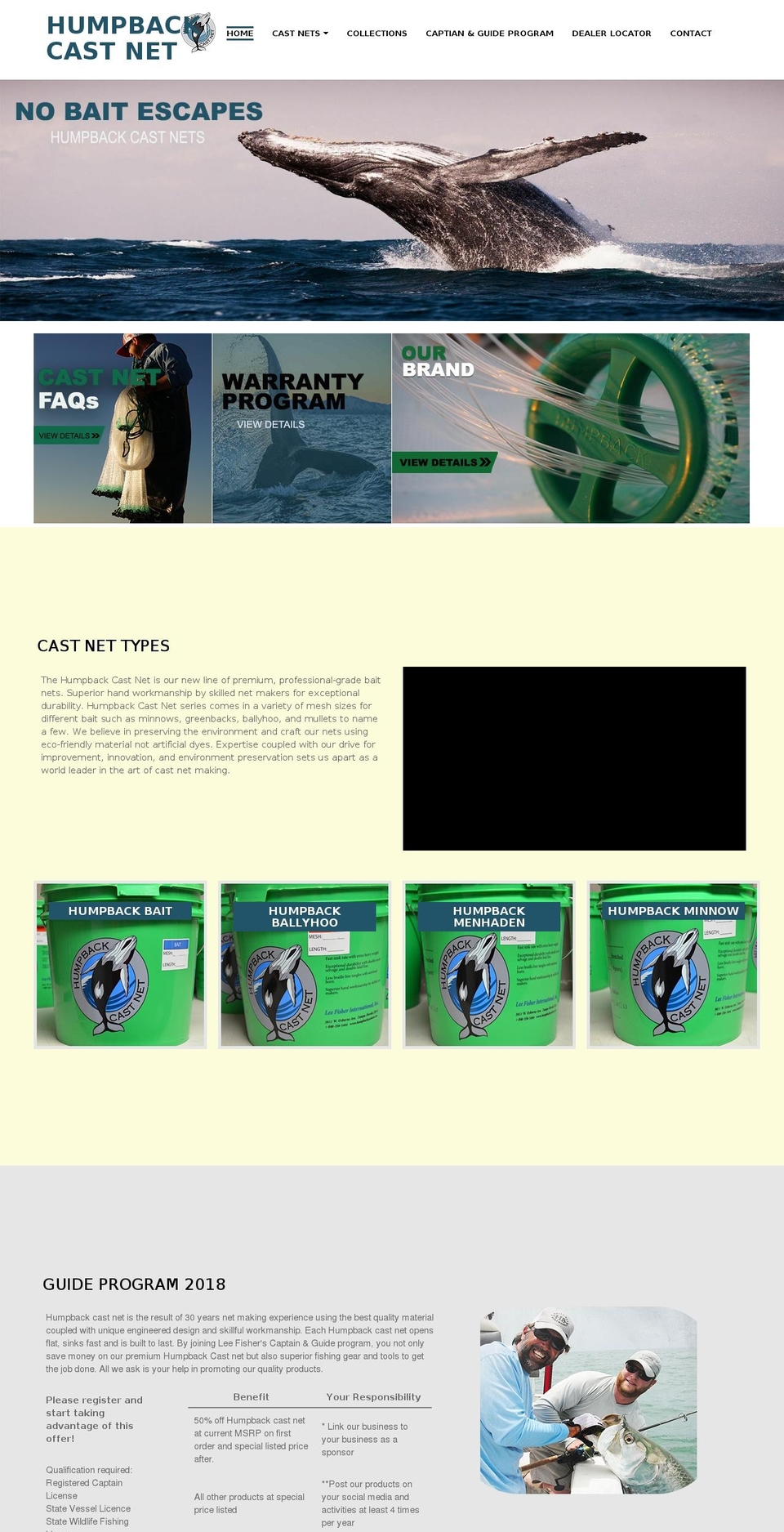 humpbackcastnets.com shopify website screenshot