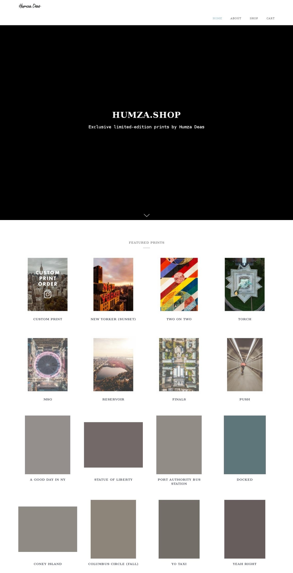 humza.shop shopify website screenshot