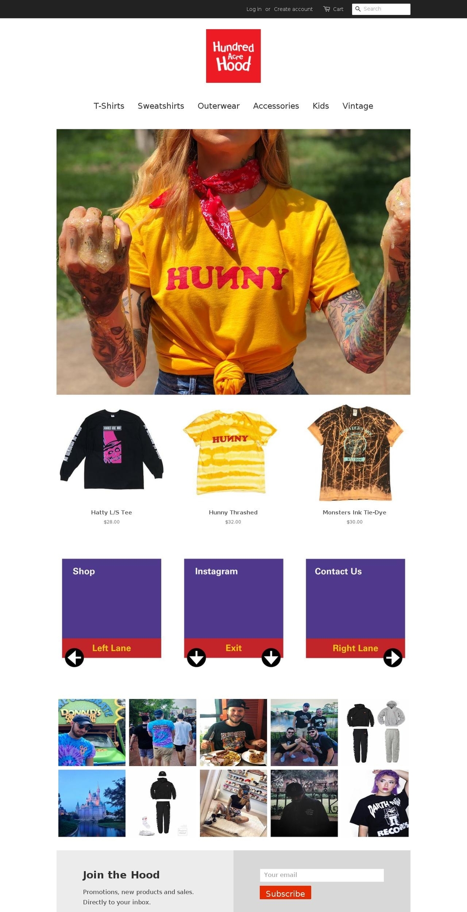 hundredacrehood.com — Shopify storefront screenshot