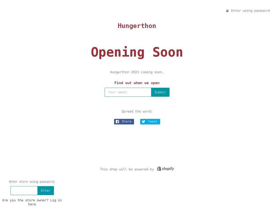 hungerthon.myshopify.com shopify website screenshot