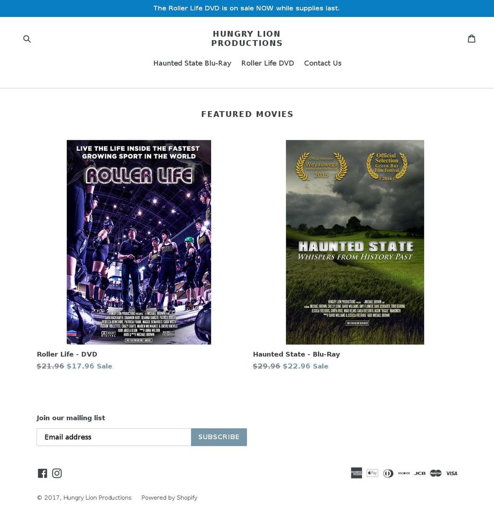 hungrylionproductions.com shopify website screenshot