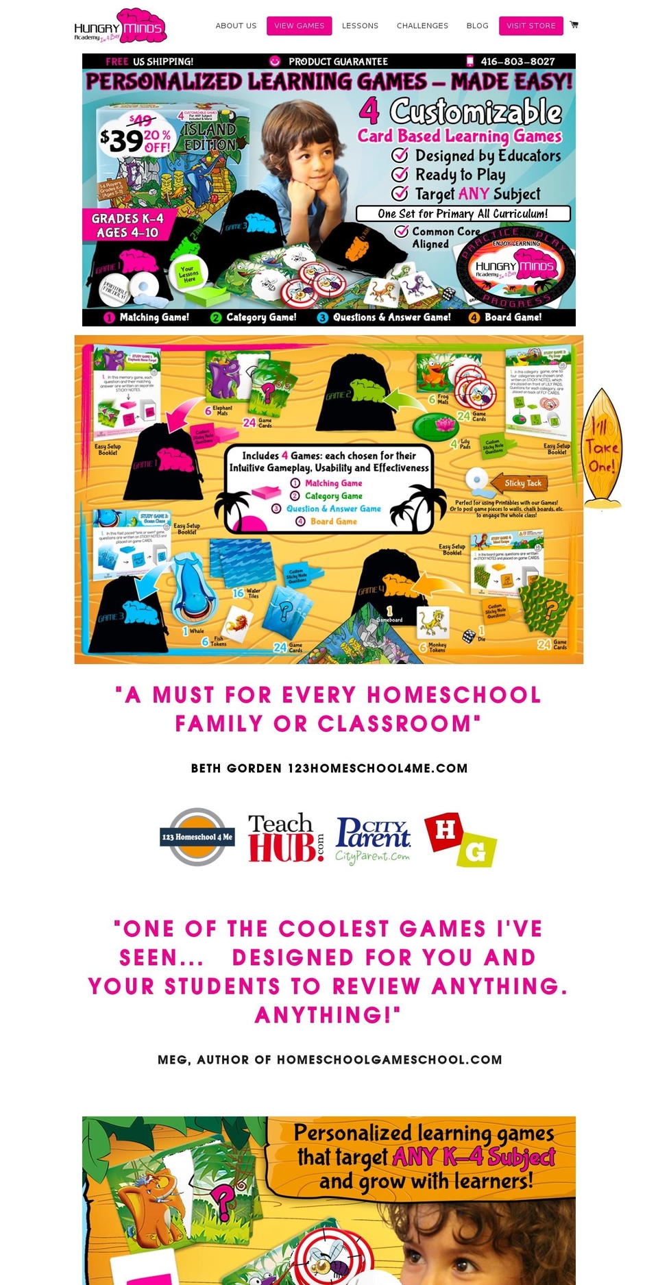 hungrymindsstudygames.com shopify website screenshot