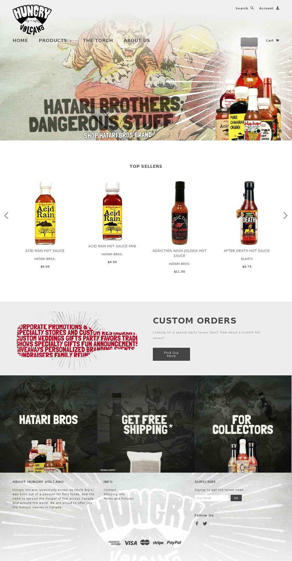 hungryvolcano.com shopify website screenshot