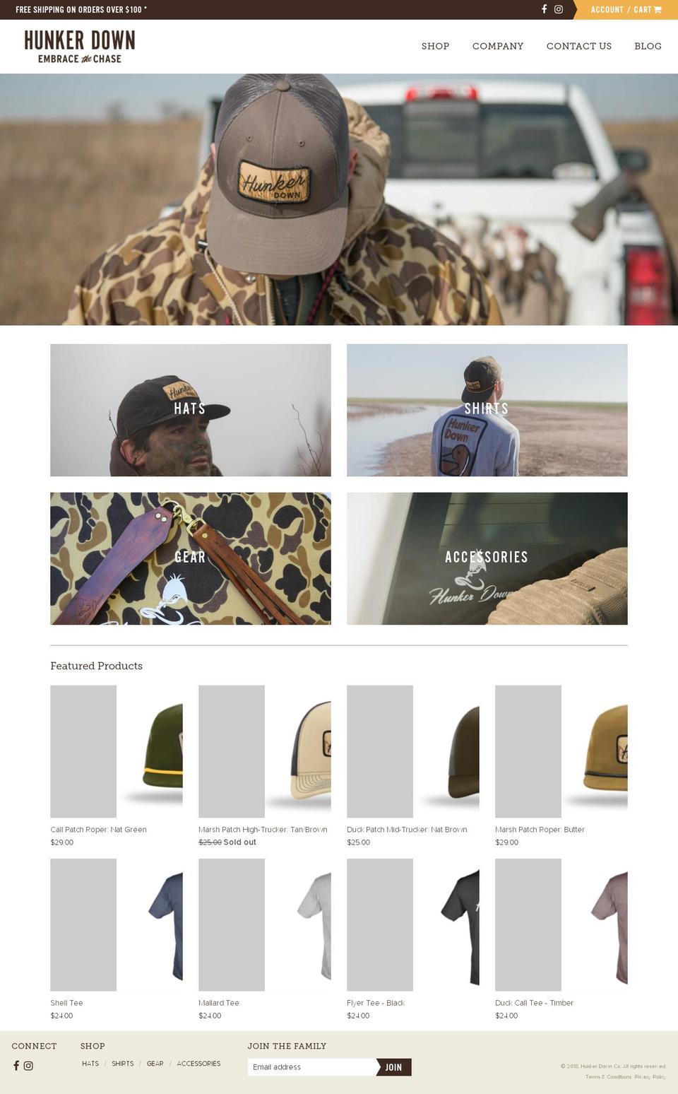 hunkerdownco.com — Shopify storefront screenshot