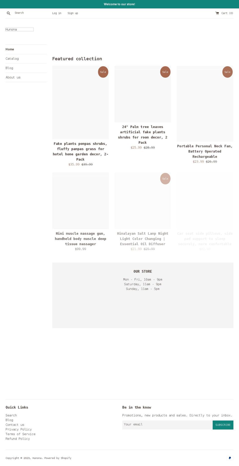 hunona.com shopify website screenshot
