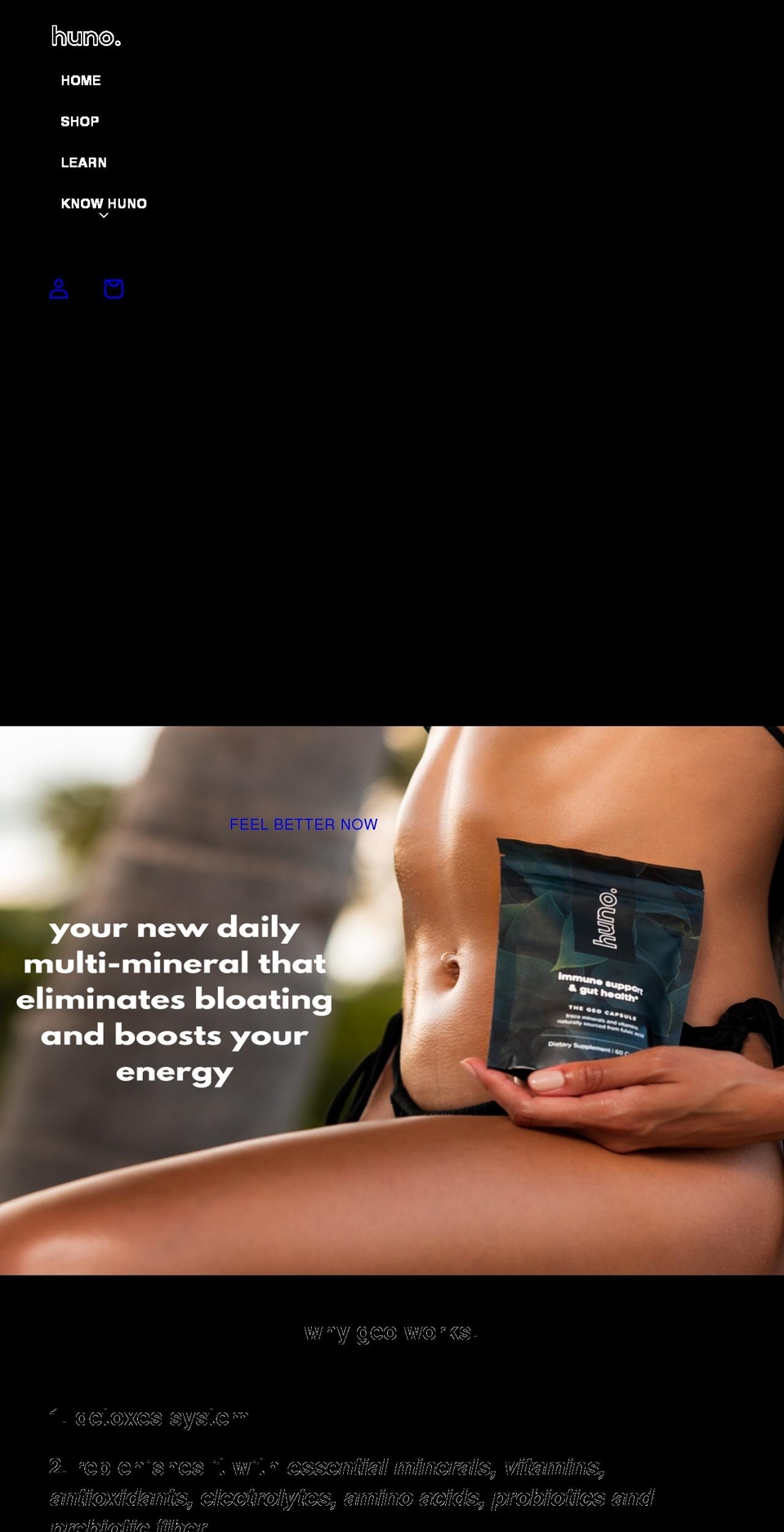 hunonaturals.com shopify website screenshot