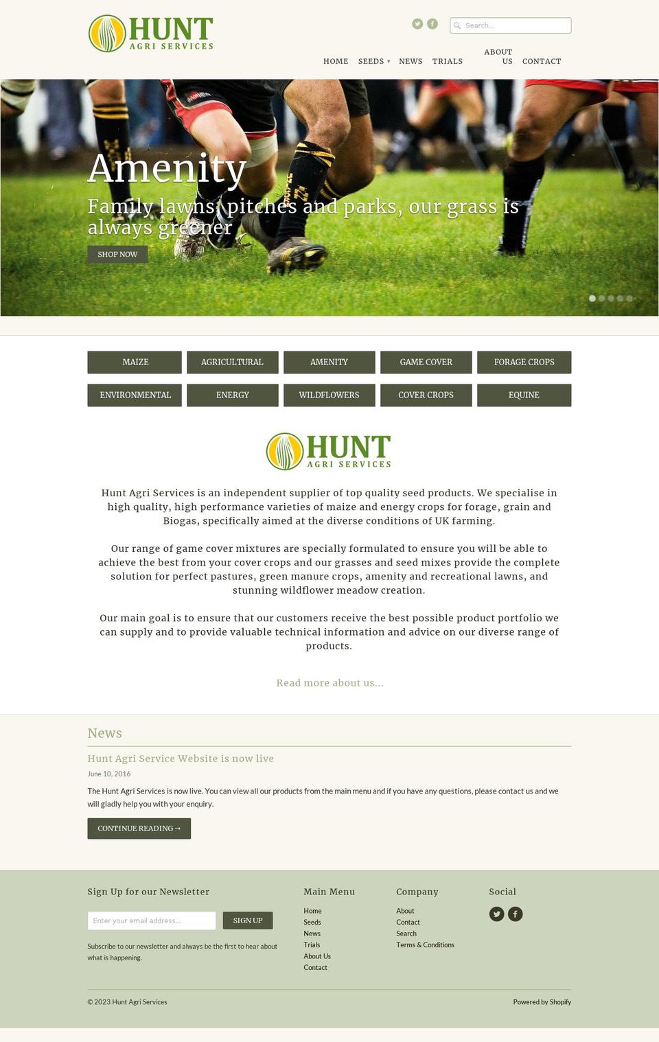 huntagriservices.co.uk shopify website screenshot