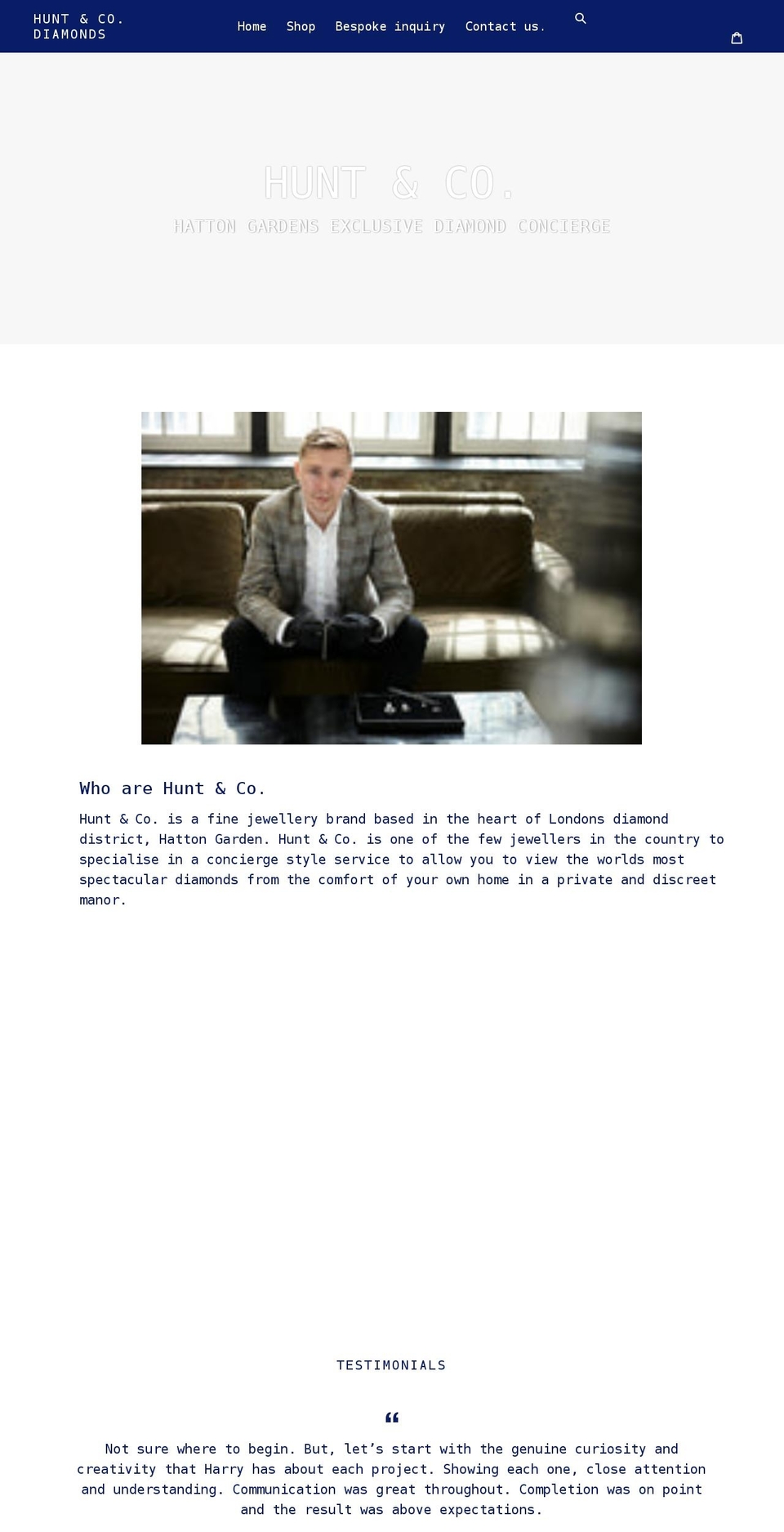 huntandcodiamonds.com shopify website screenshot