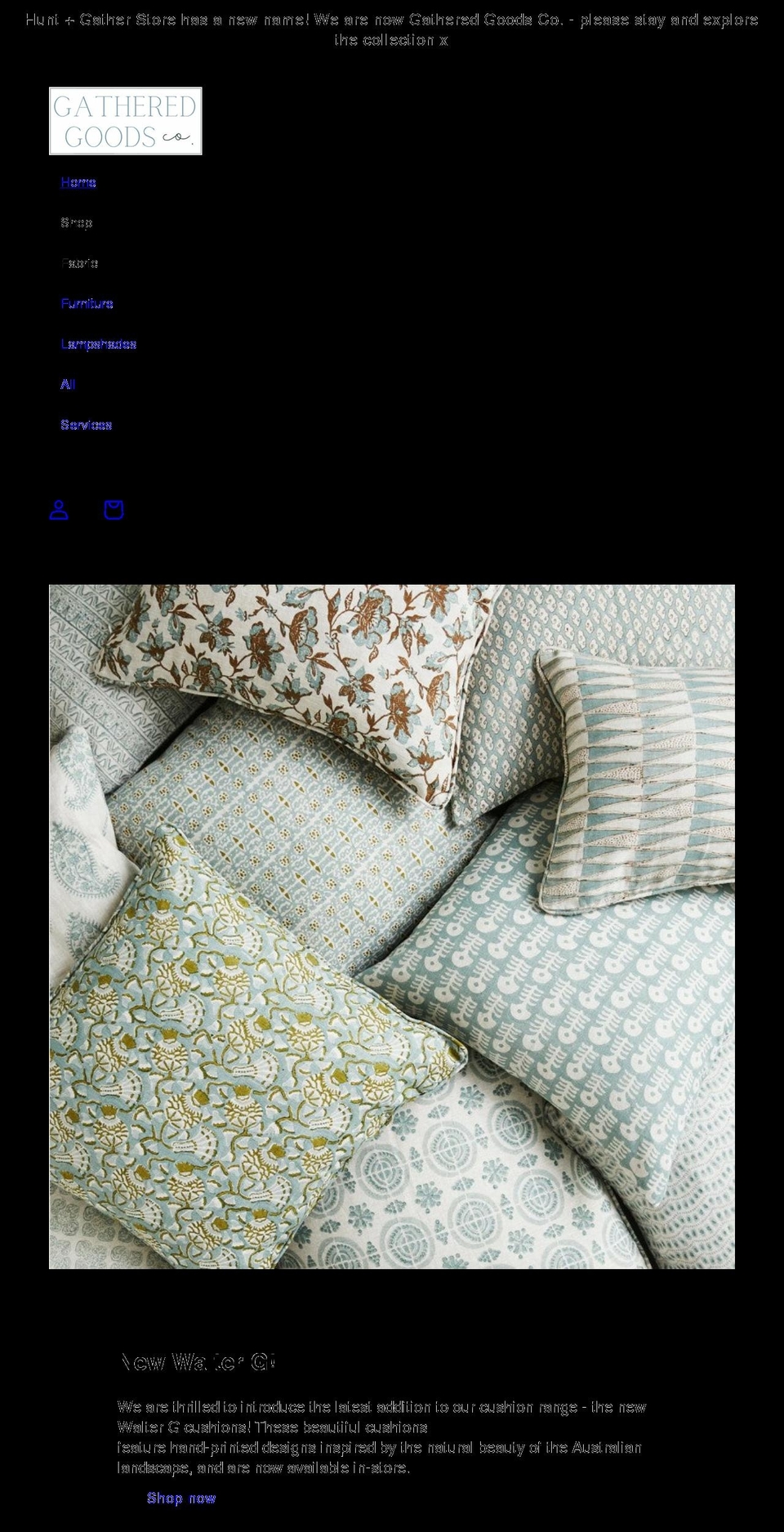 huntandgatherstore.com shopify website screenshot