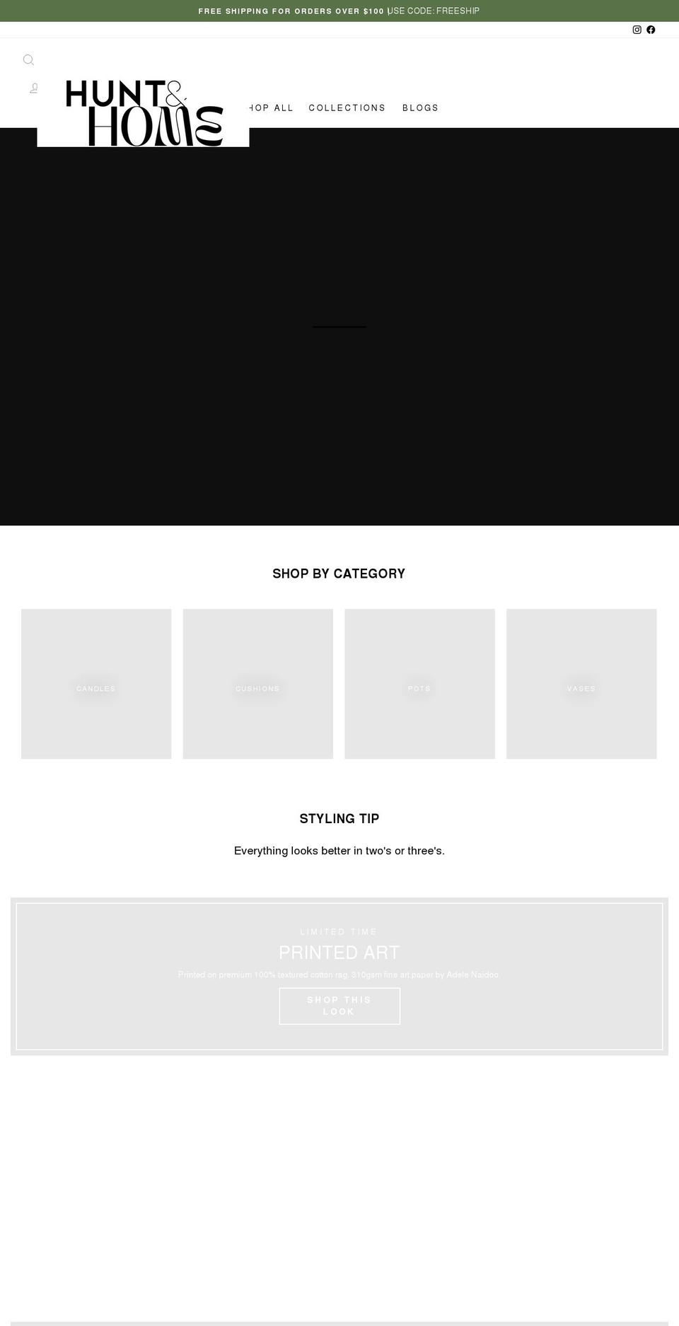 huntandhome.com.au shopify website screenshot