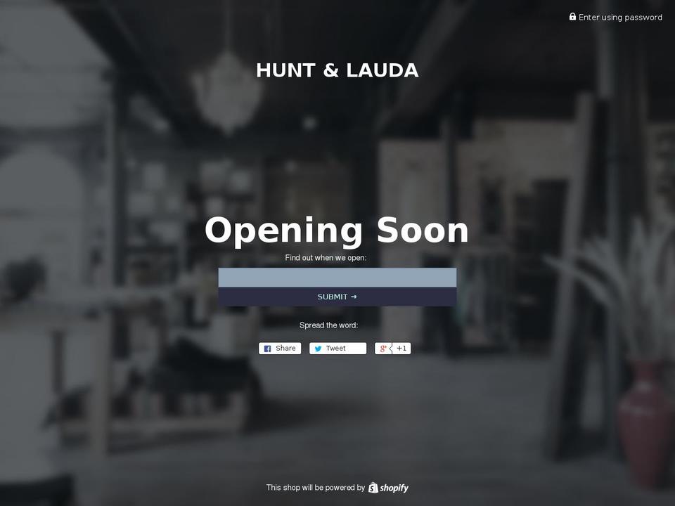 huntandlauda.com shopify website screenshot