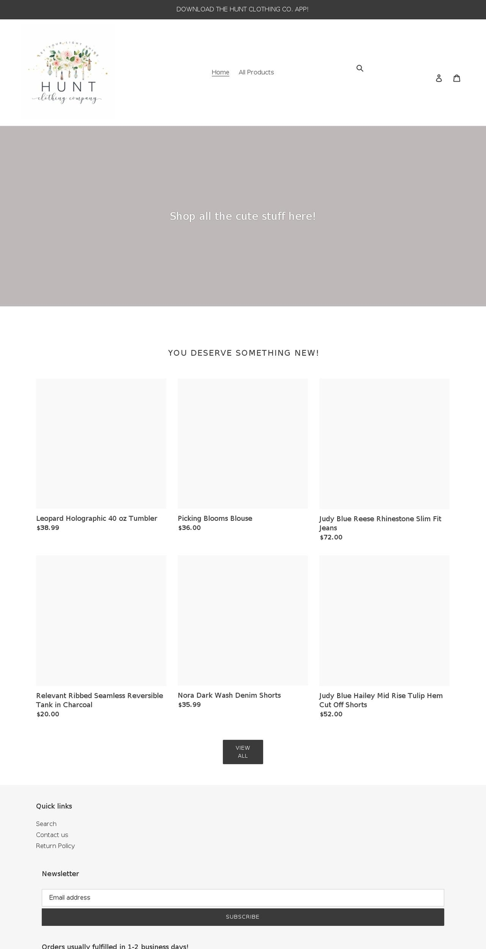 huntclothingco.com shopify website screenshot