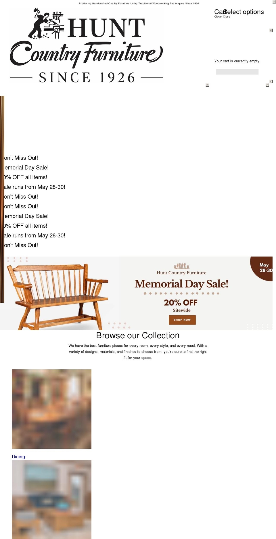 huntcountryfurniture.com shopify website screenshot