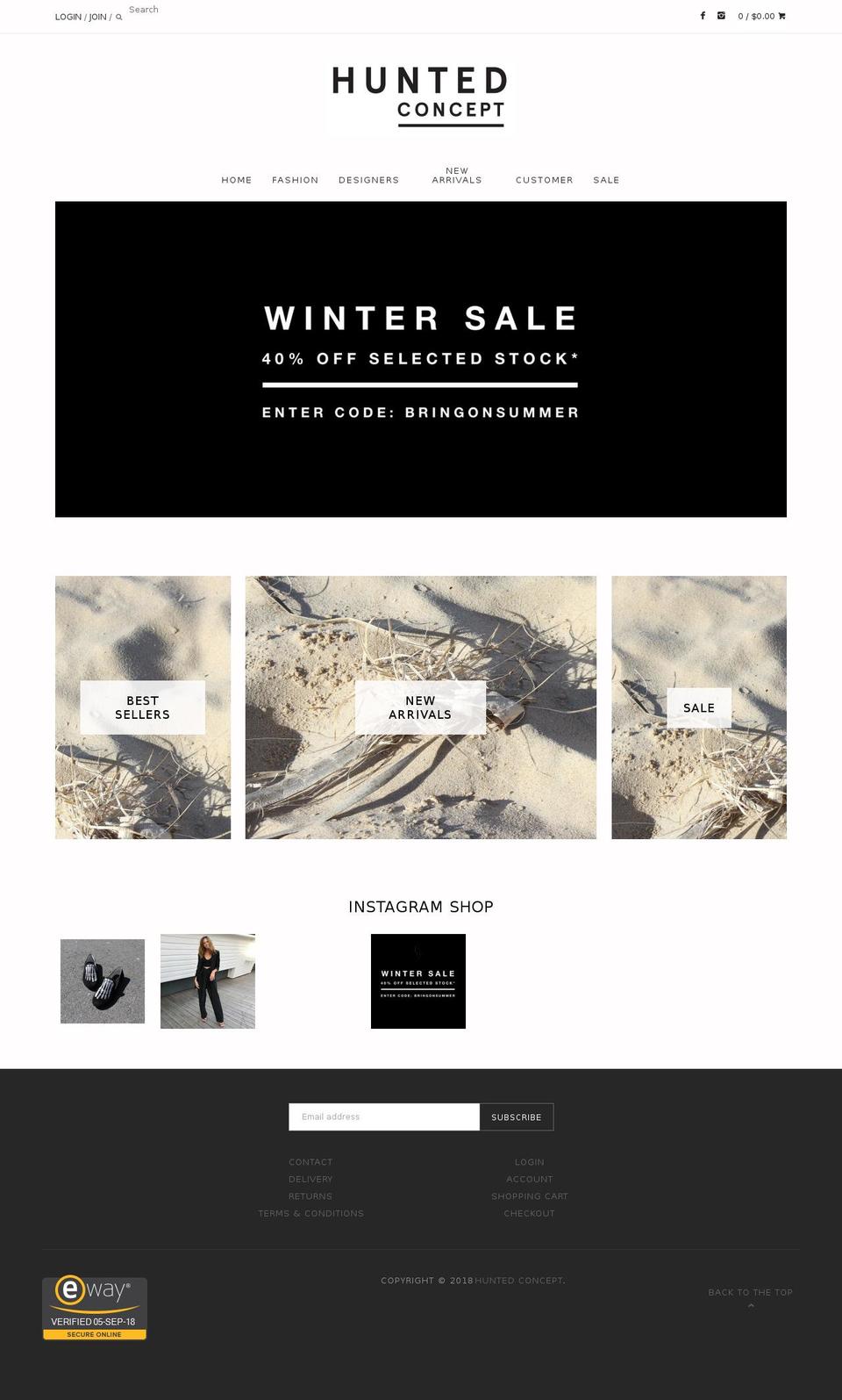 huntedconcept.com — Shopify storefront screenshot