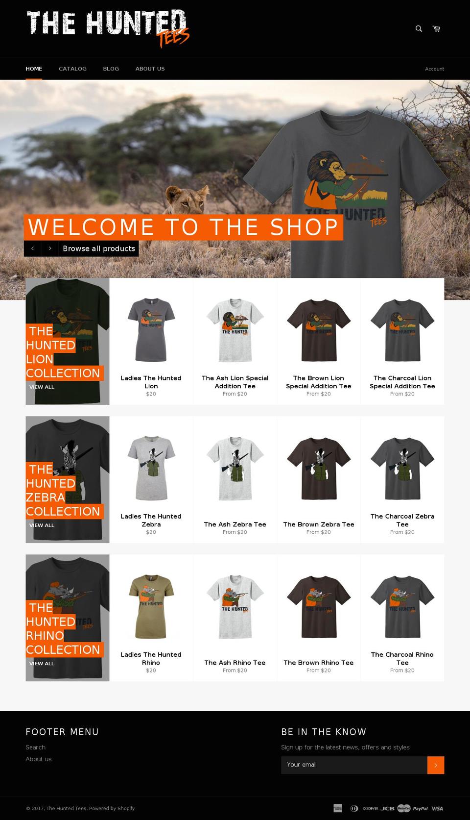 huntedtees.com shopify website screenshot