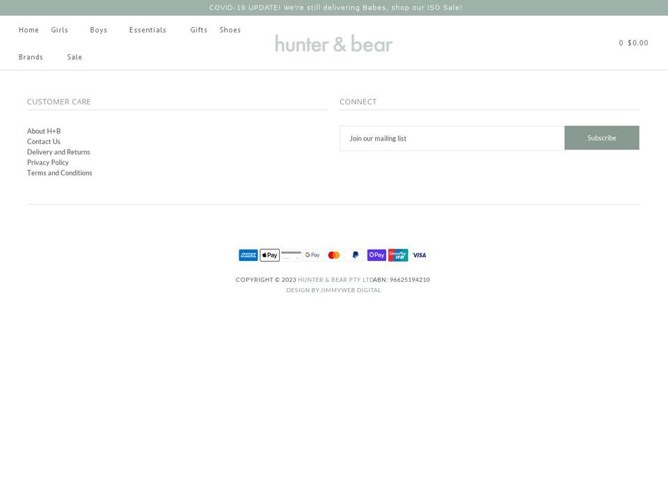 hunterandbear.com shopify website screenshot