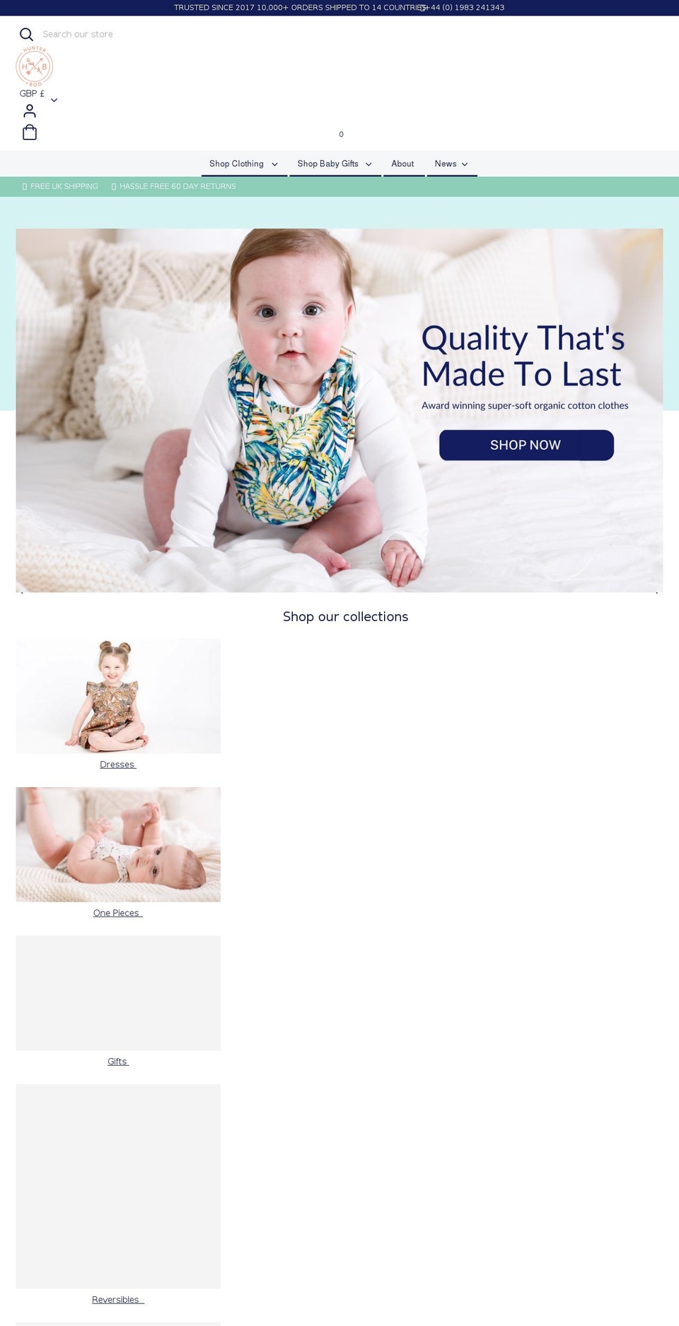 hunterandboo.co.uk shopify website screenshot