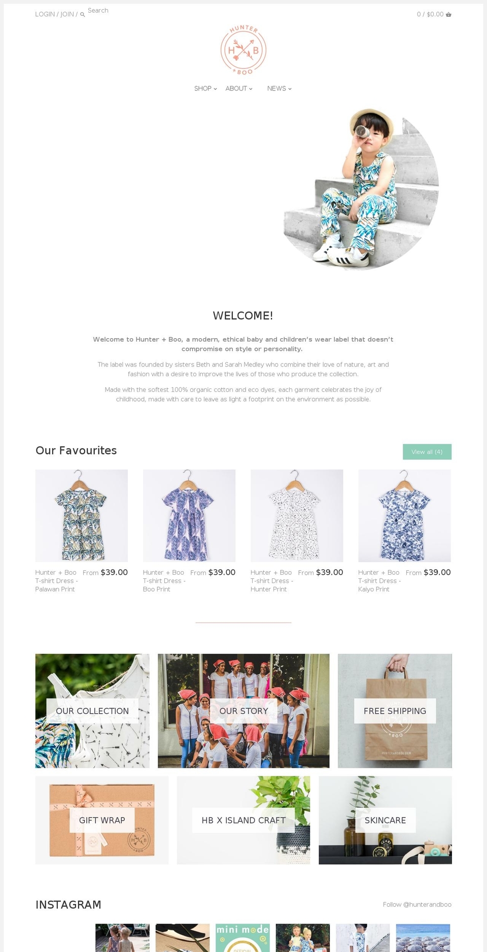 hunterandboo.com shopify website screenshot