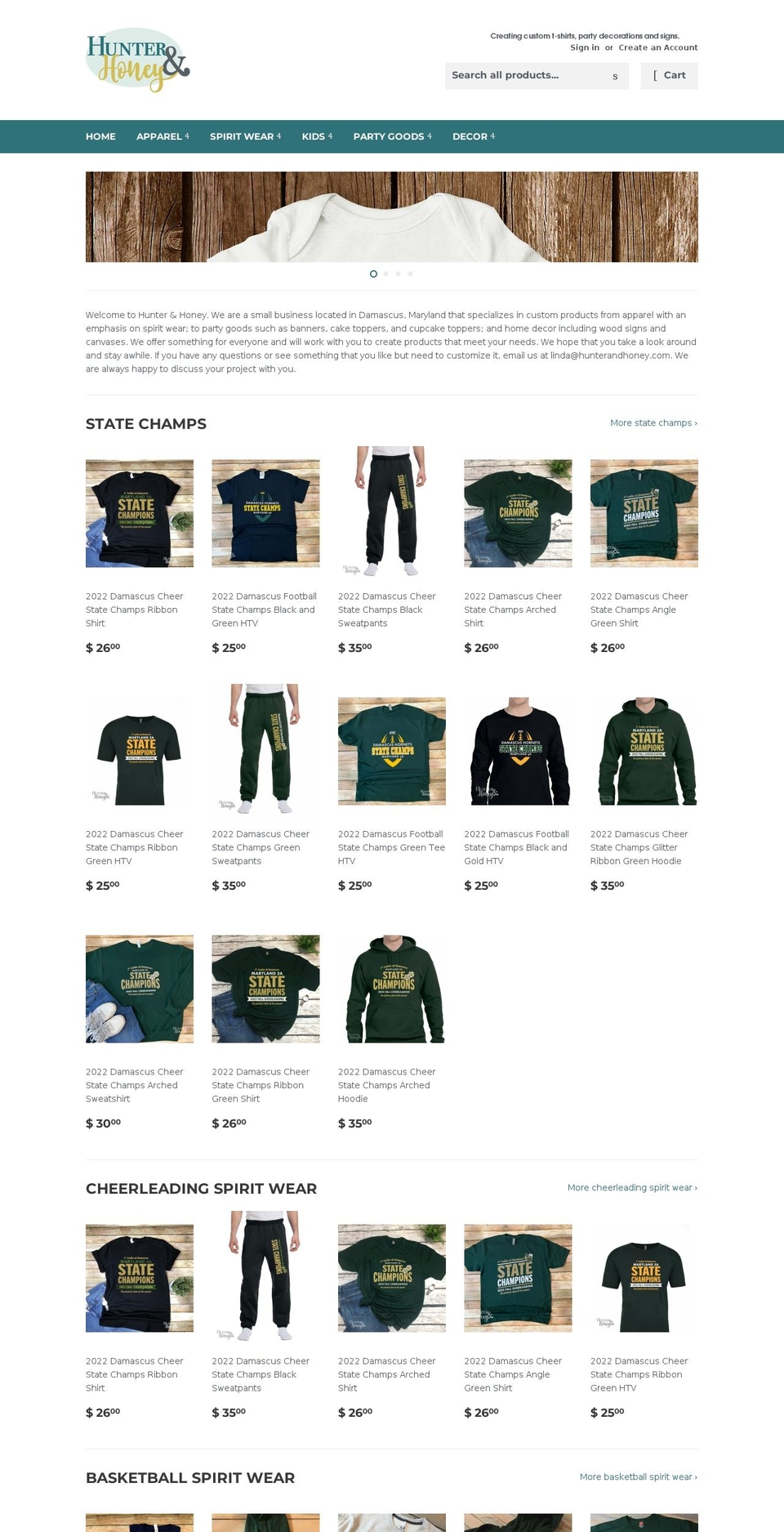 hunterandhoney.com shopify website screenshot