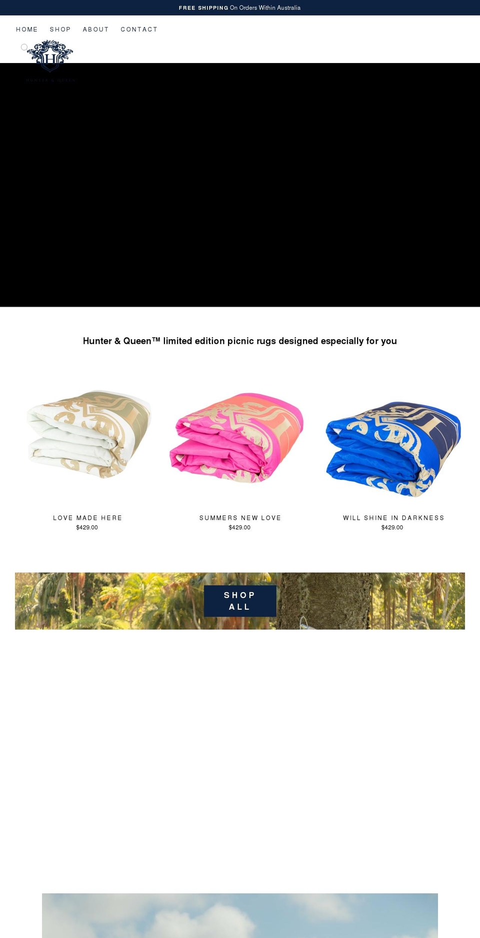 hunterandqueen.com shopify website screenshot