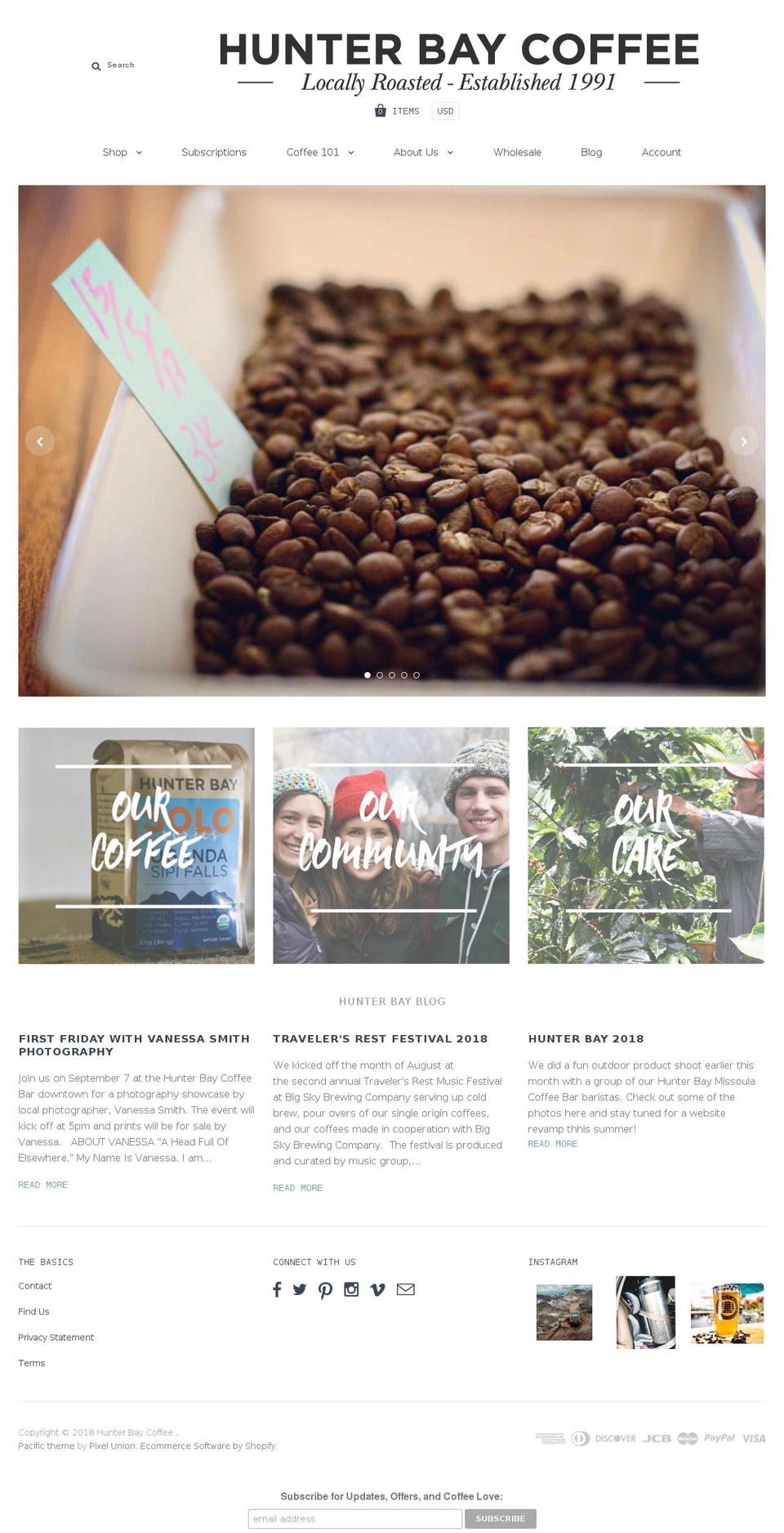 hunterbaycoffee.com — Shopify storefront screenshot