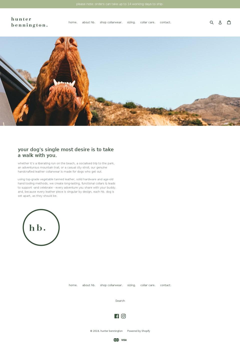 hunterbennington.com — Shopify storefront screenshot