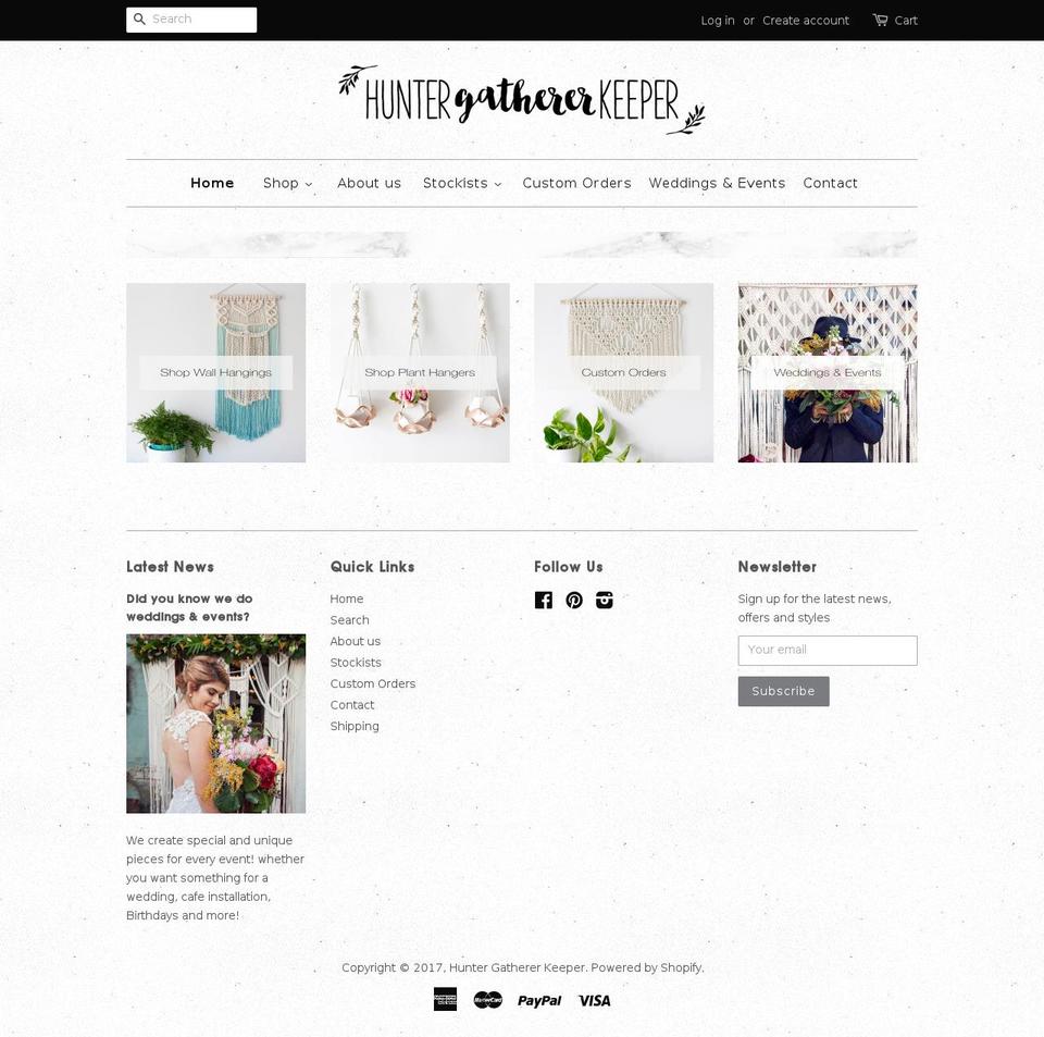 huntergathererkeeper.com shopify website screenshot