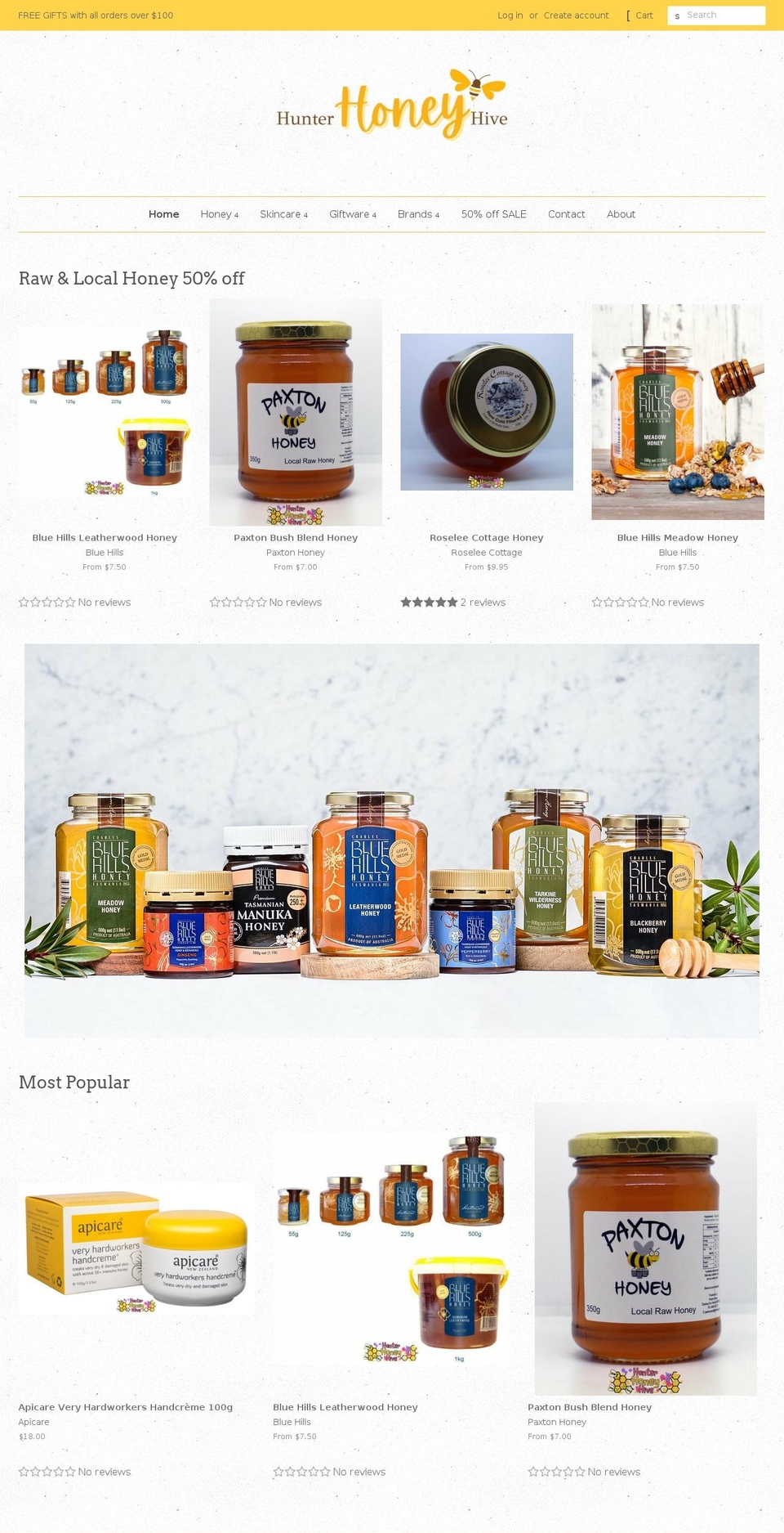 hunterhoneyhive.com.au shopify website screenshot