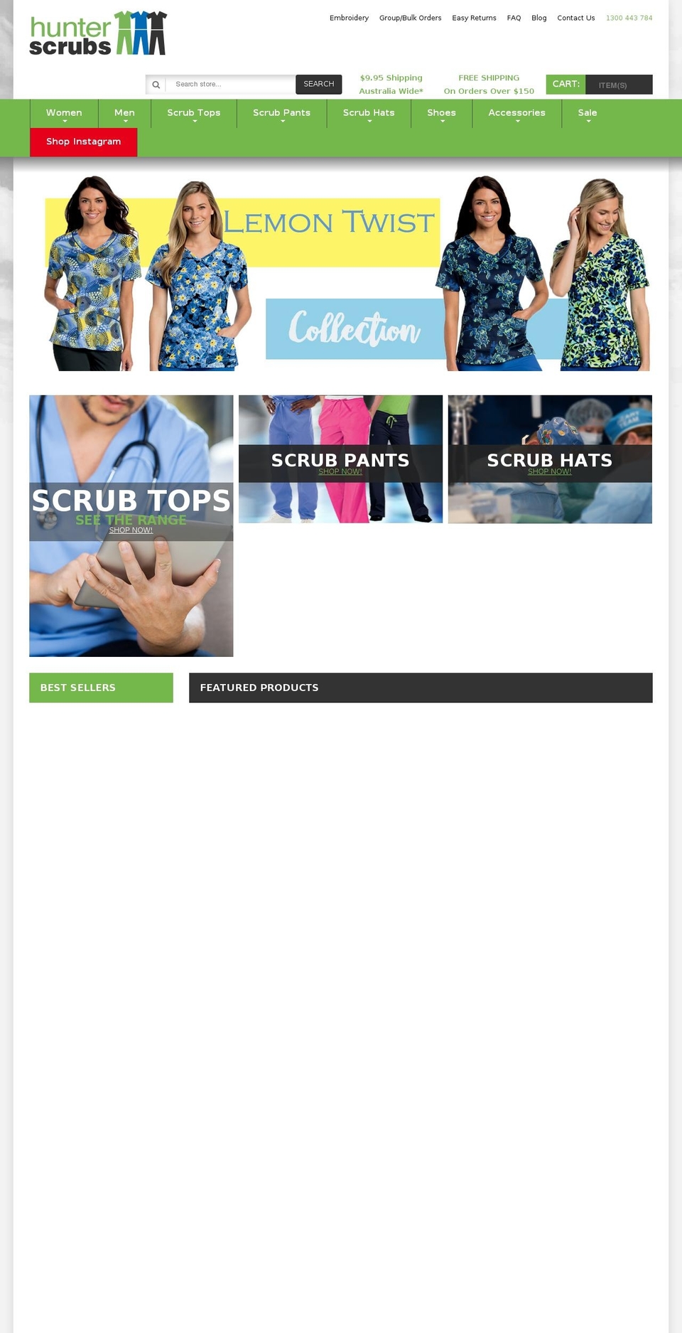 hunterscrubs.com.au shopify website screenshot