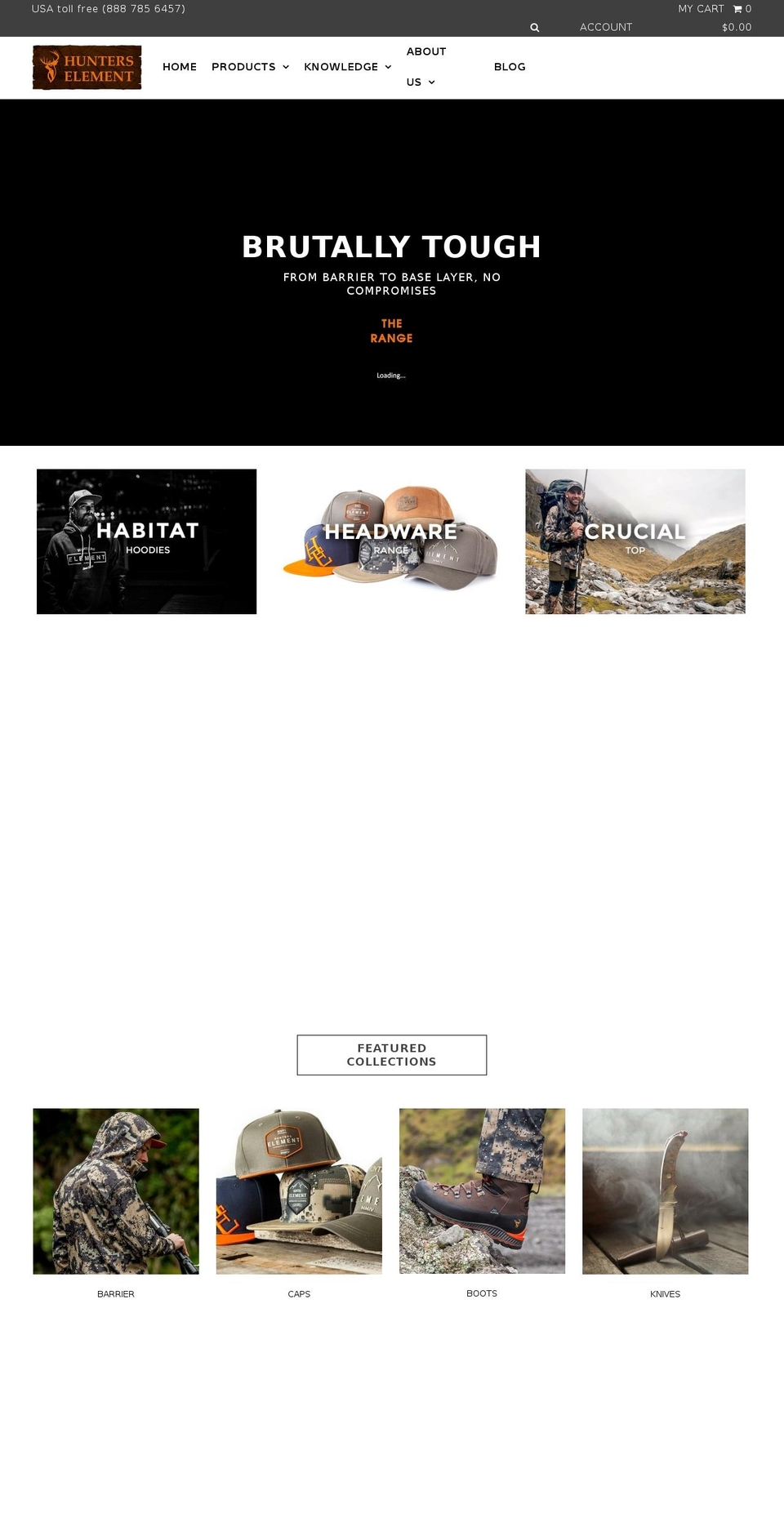 hunterselement.com shopify website screenshot