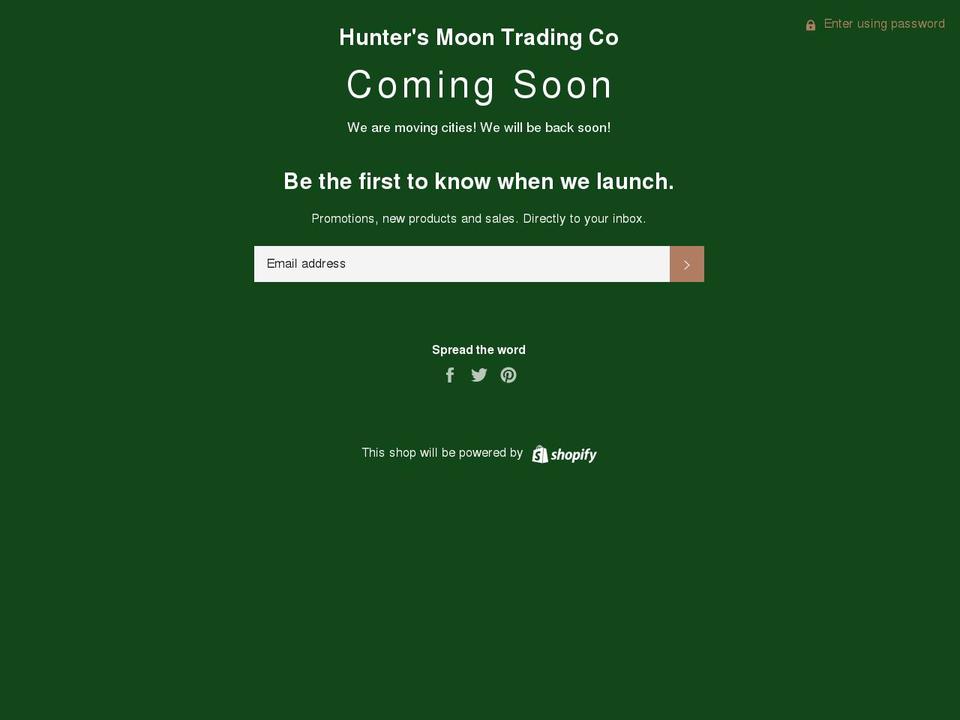 huntersmoontrading.com shopify website screenshot
