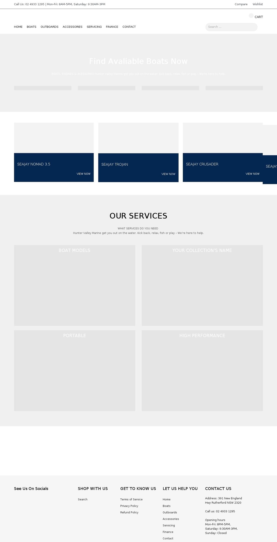 huntervalleymarine.com.au shopify website screenshot
