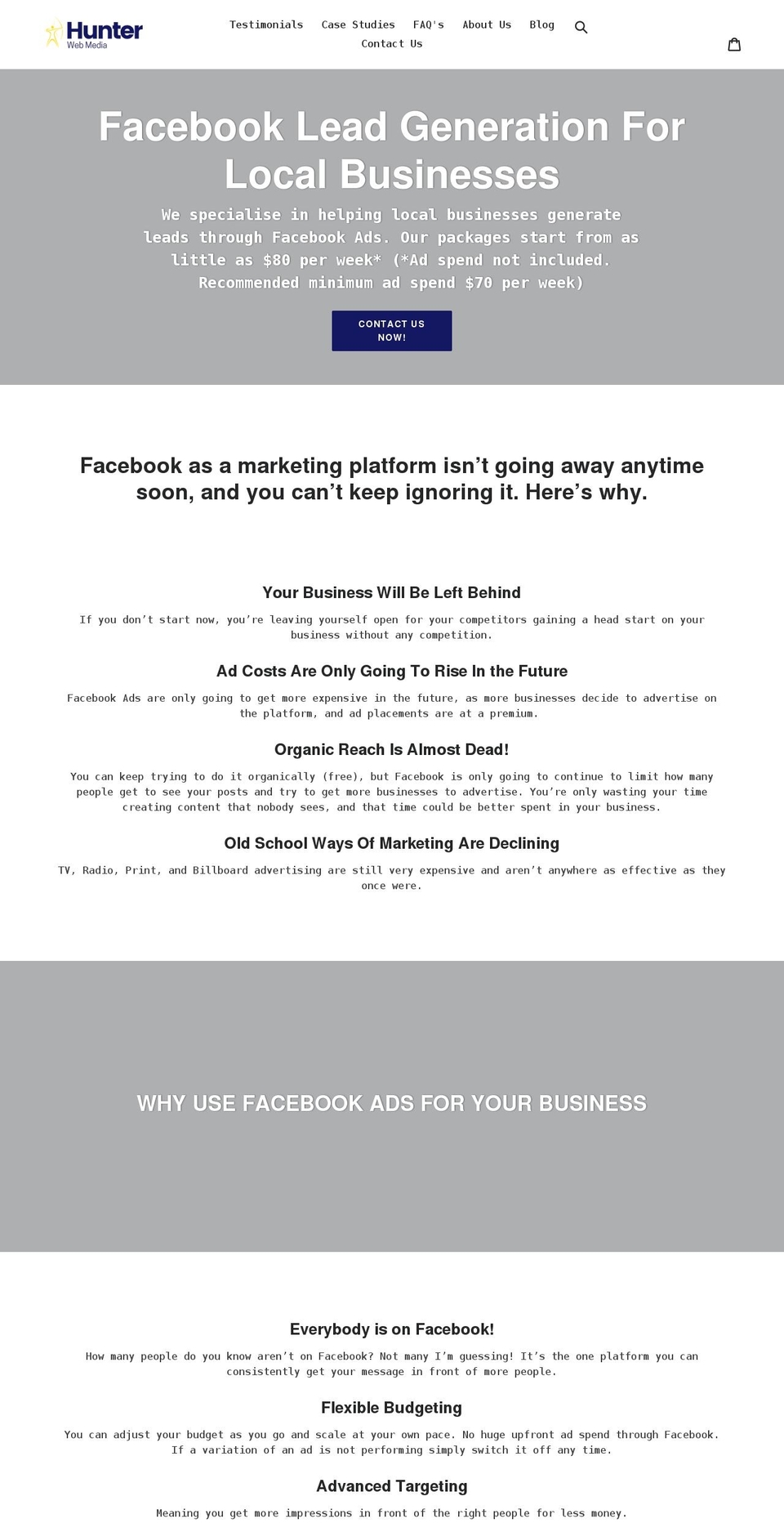 hunterwebmedia.com.au shopify website screenshot