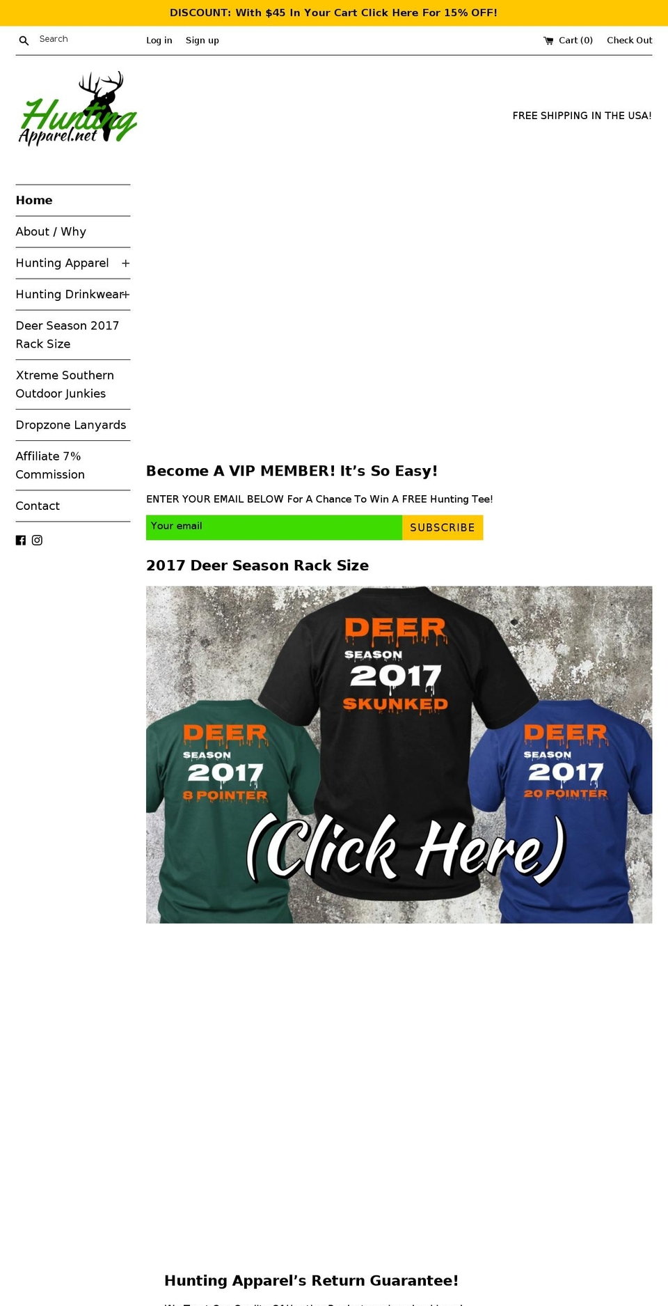 huntingapparel.net shopify website screenshot