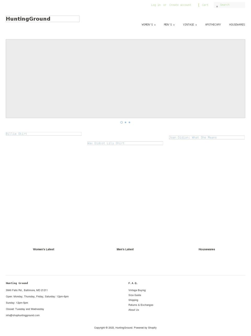 huntinggroundshop.com shopify website screenshot