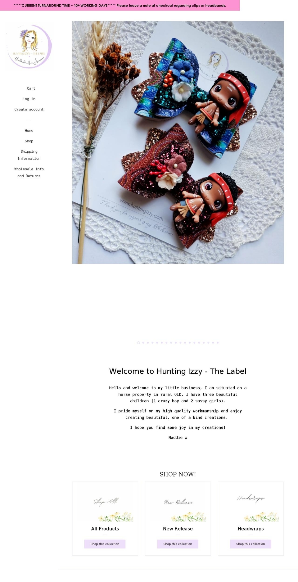 Copy of Pop Shopify theme site example huntingizzy.com