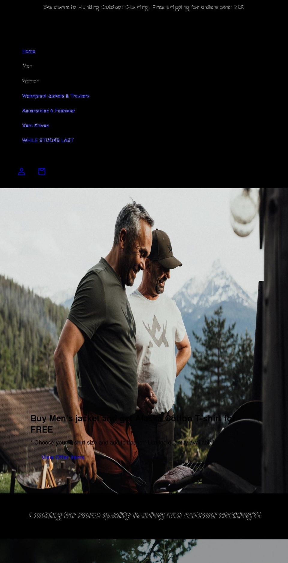 huntingoutdoorclothing.co.uk shopify website screenshot