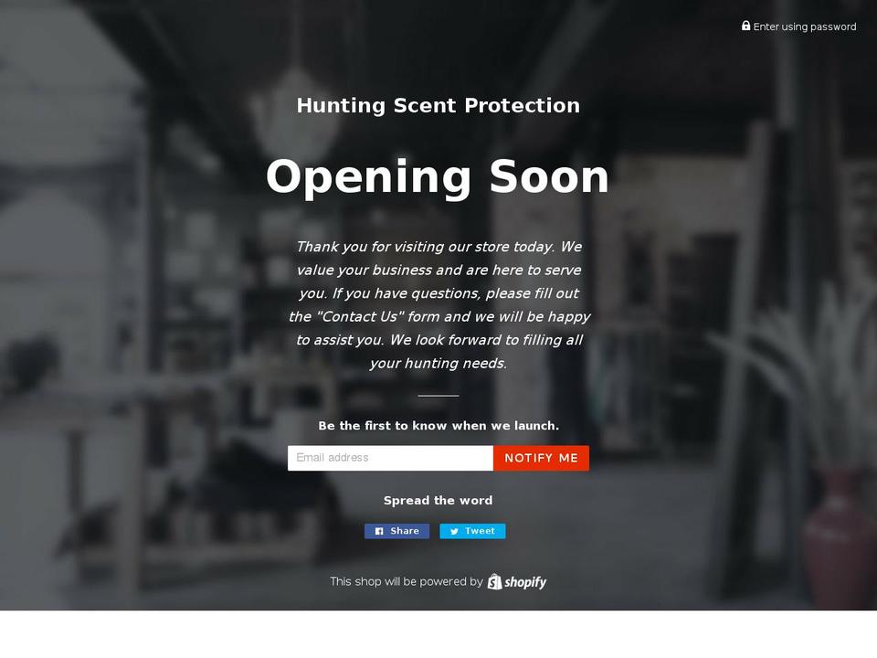 huntingscentprotection.com — Shopify storefront screenshot