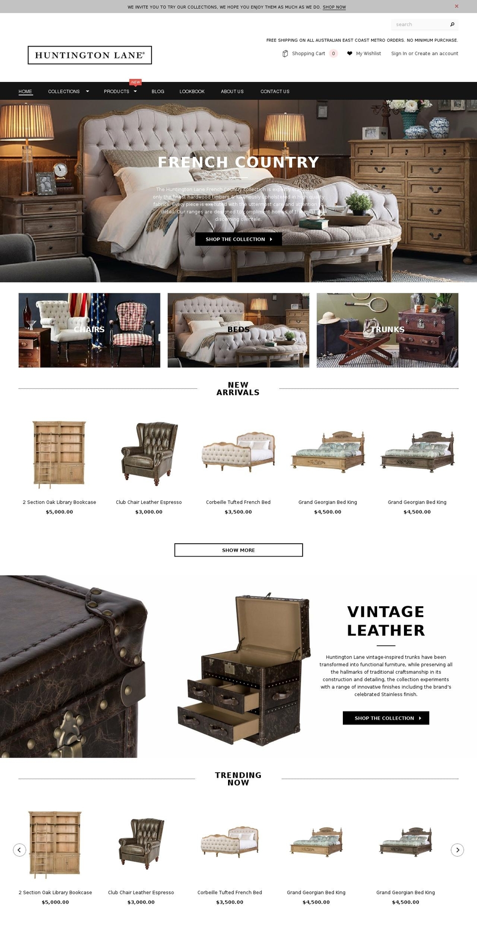 huntingtonlane.com.au shopify website screenshot