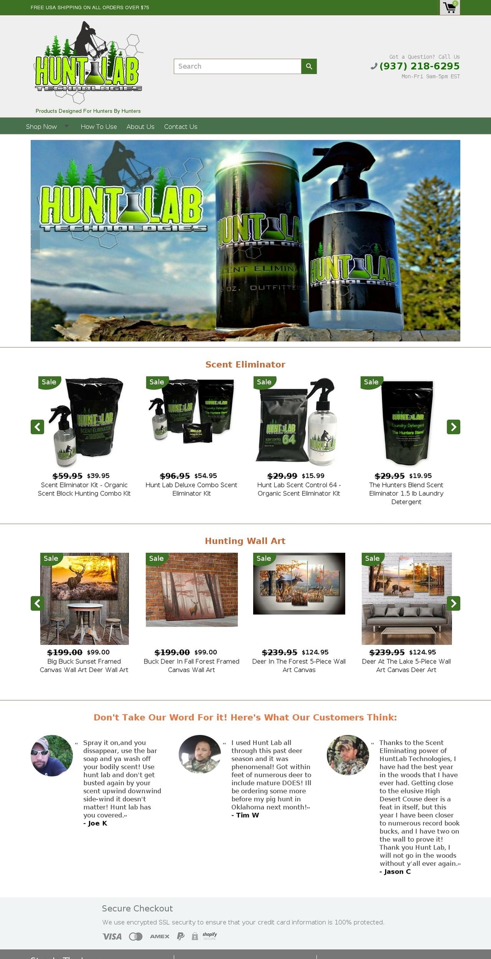 huntlabtechnologies.com — Shopify storefront screenshot
