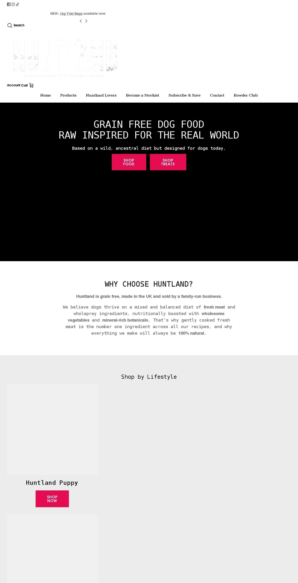 huntlandpet.co.uk shopify website screenshot