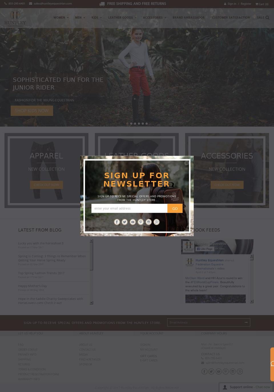 huntleyequestrian.com shopify website screenshot