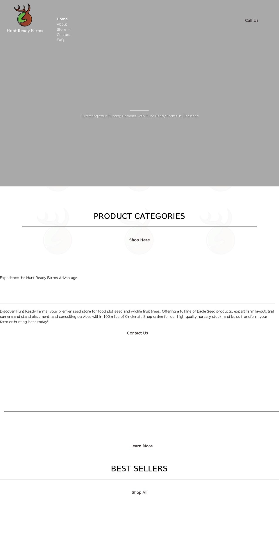 huntreadyfarms.com shopify website screenshot