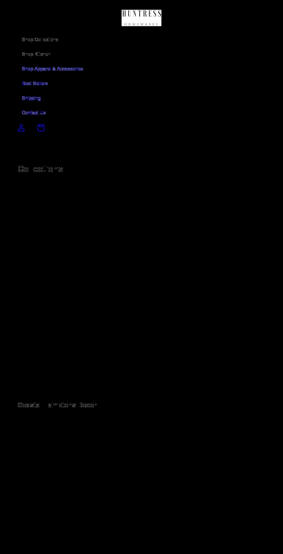 huntresshomewares.com shopify website screenshot
