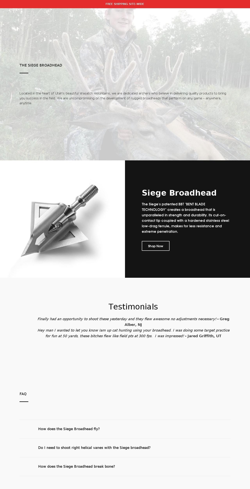 huntsmanarchery.com shopify website screenshot